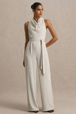 Corina Nude Cowl Neck Jumpsuit With Tie Detail