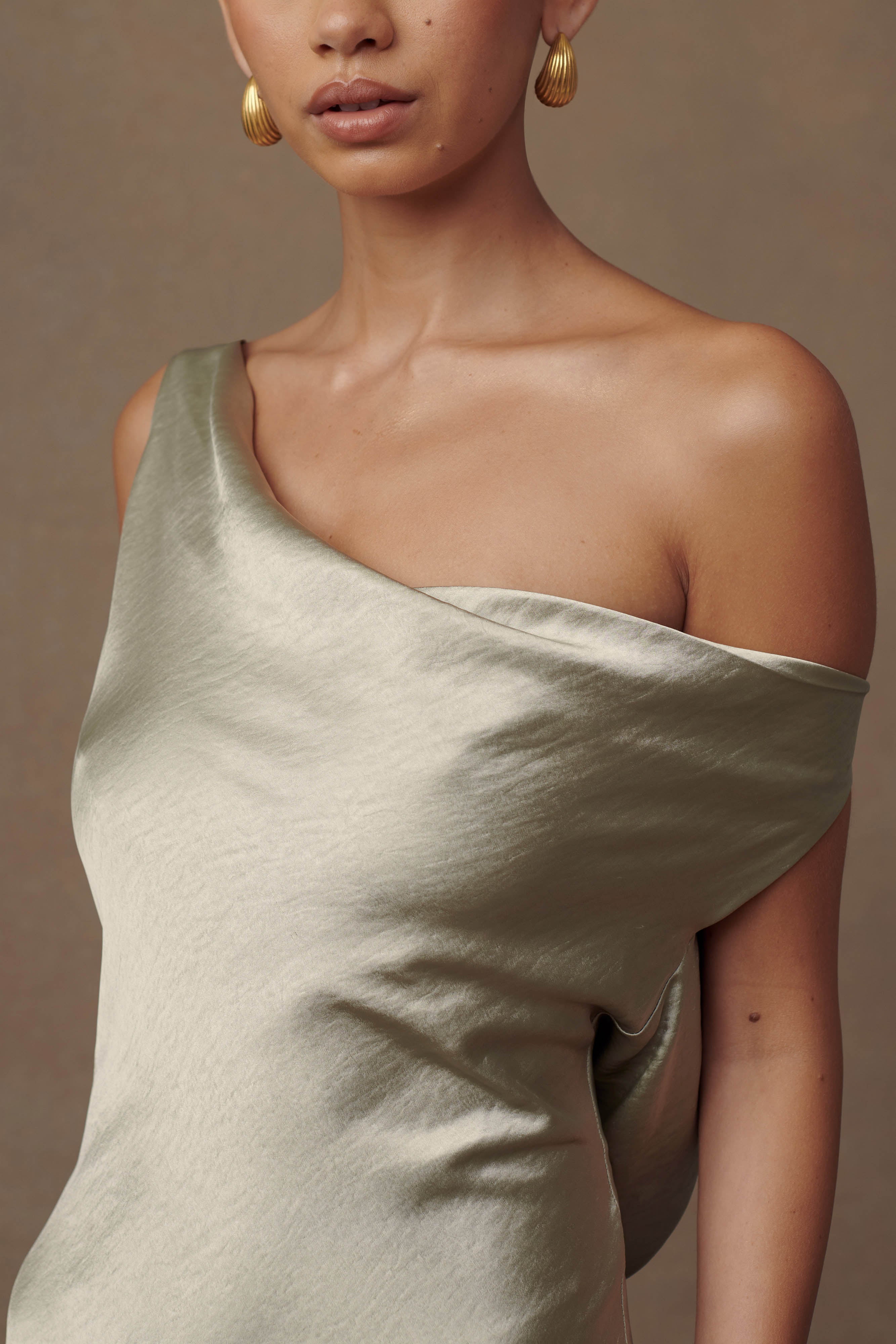 Yvette Slip Maxi Dress With Asymmetrical Hem Sage