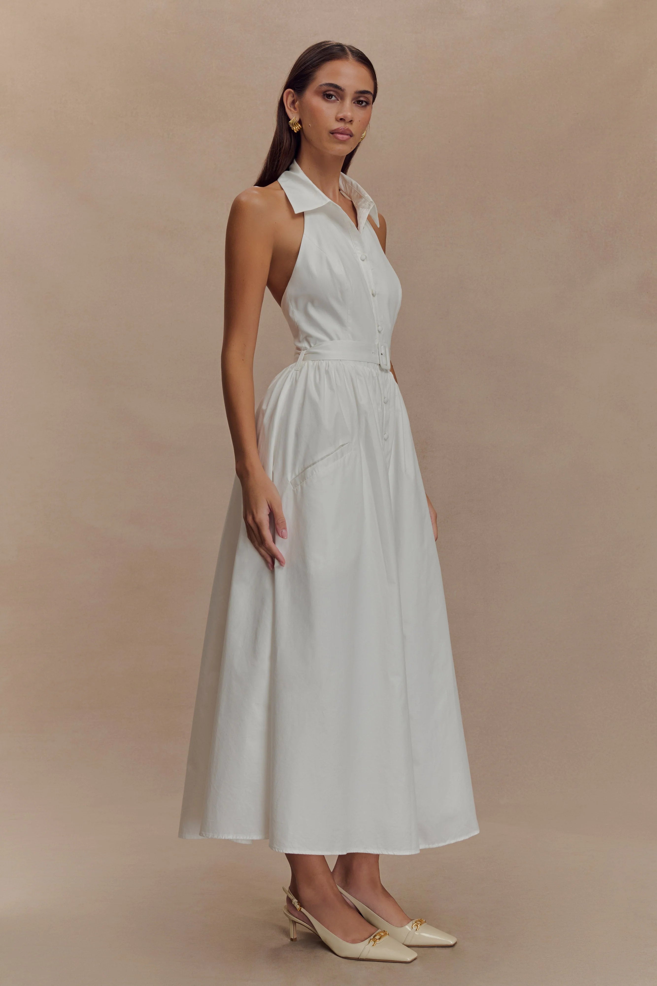 Cindy Collared Midi Dress White