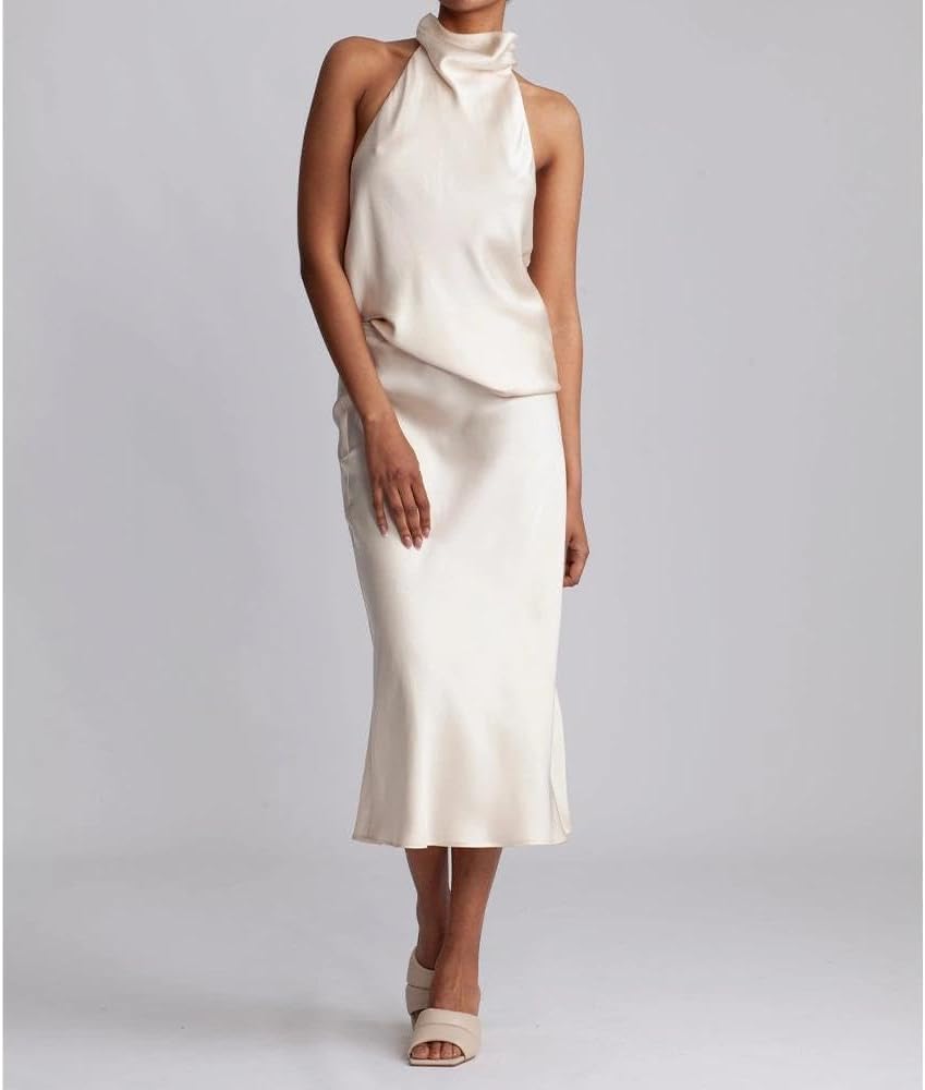 Women Halter Top Cowl Neck Backless Satin Silk Tank Tops Elegant Going Out Clubwear