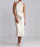 Women Halter Top Cowl Neck Backless Satin Silk Tank Tops Elegant Going Out Clubwear