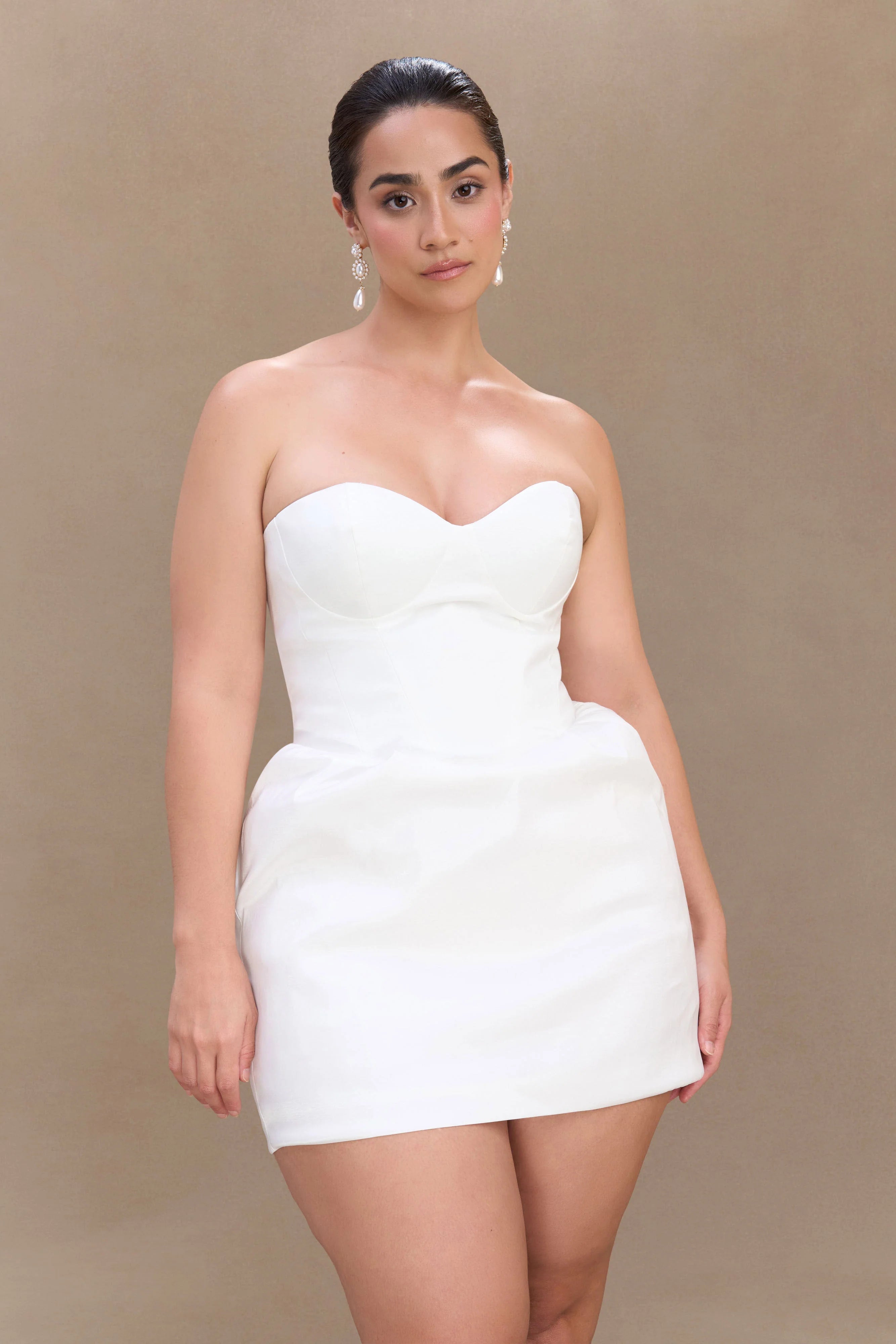 Suzette Taffeta Bow Mini Dress White