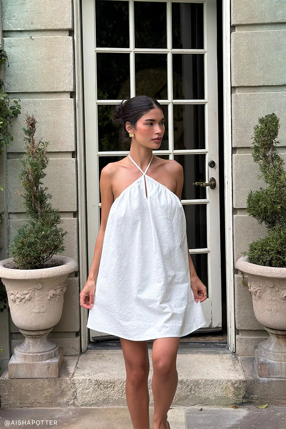 Sonja Keyhole Halter Cotton Mini Dress White