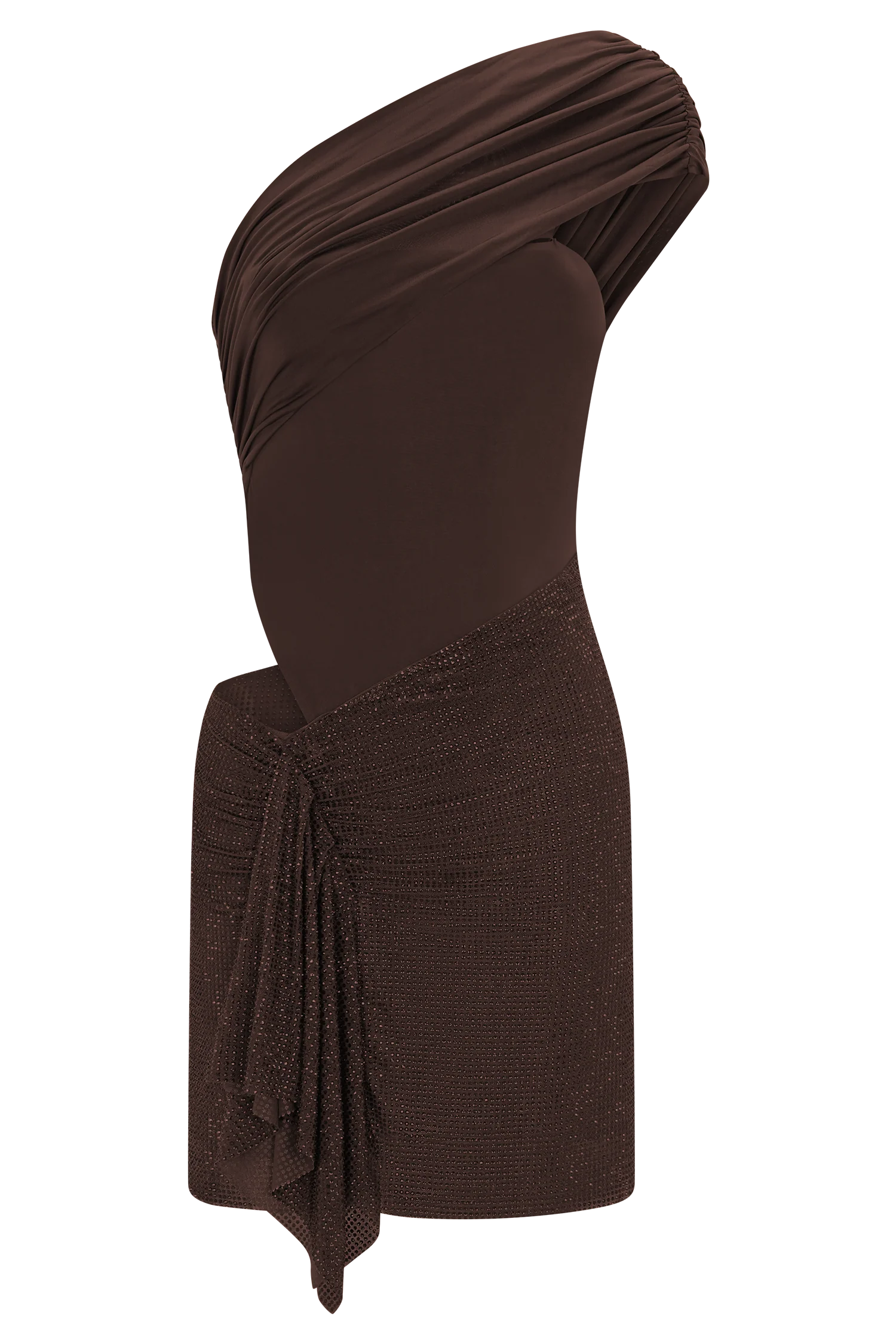 Paisley Slinky And Diamante Mini Dress Chocolate