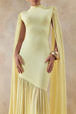 Chantelle Lemon High Neck Maxi Dress With Drop Waist And Cape Sleeves