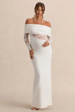 Artemisia White Bardot Neck Maternity Maxi Dress With Lace Detailing