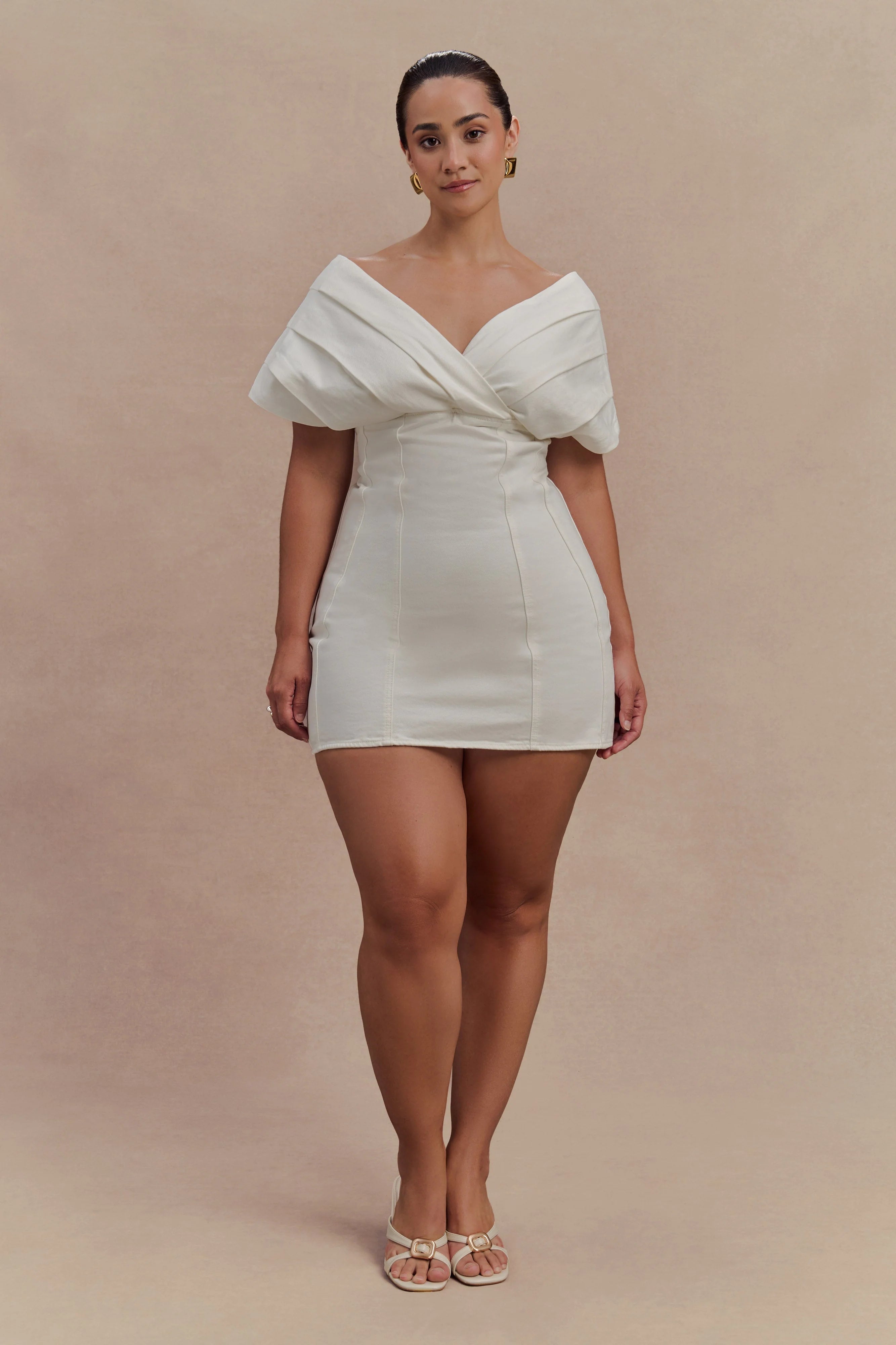 Pascale Off Shoulder Denim Mini Dress White