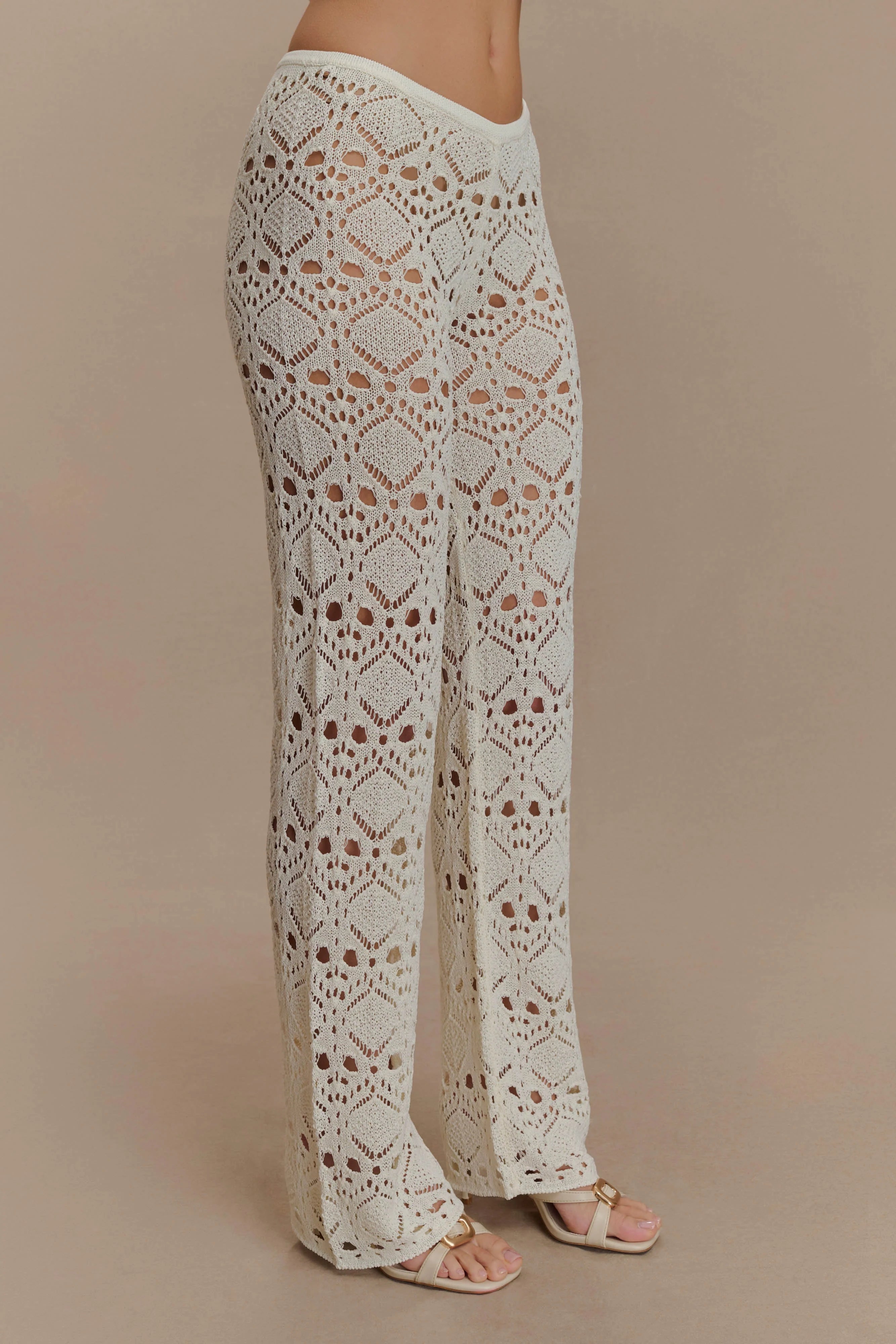Trena Crochet Knit Pants Ivory