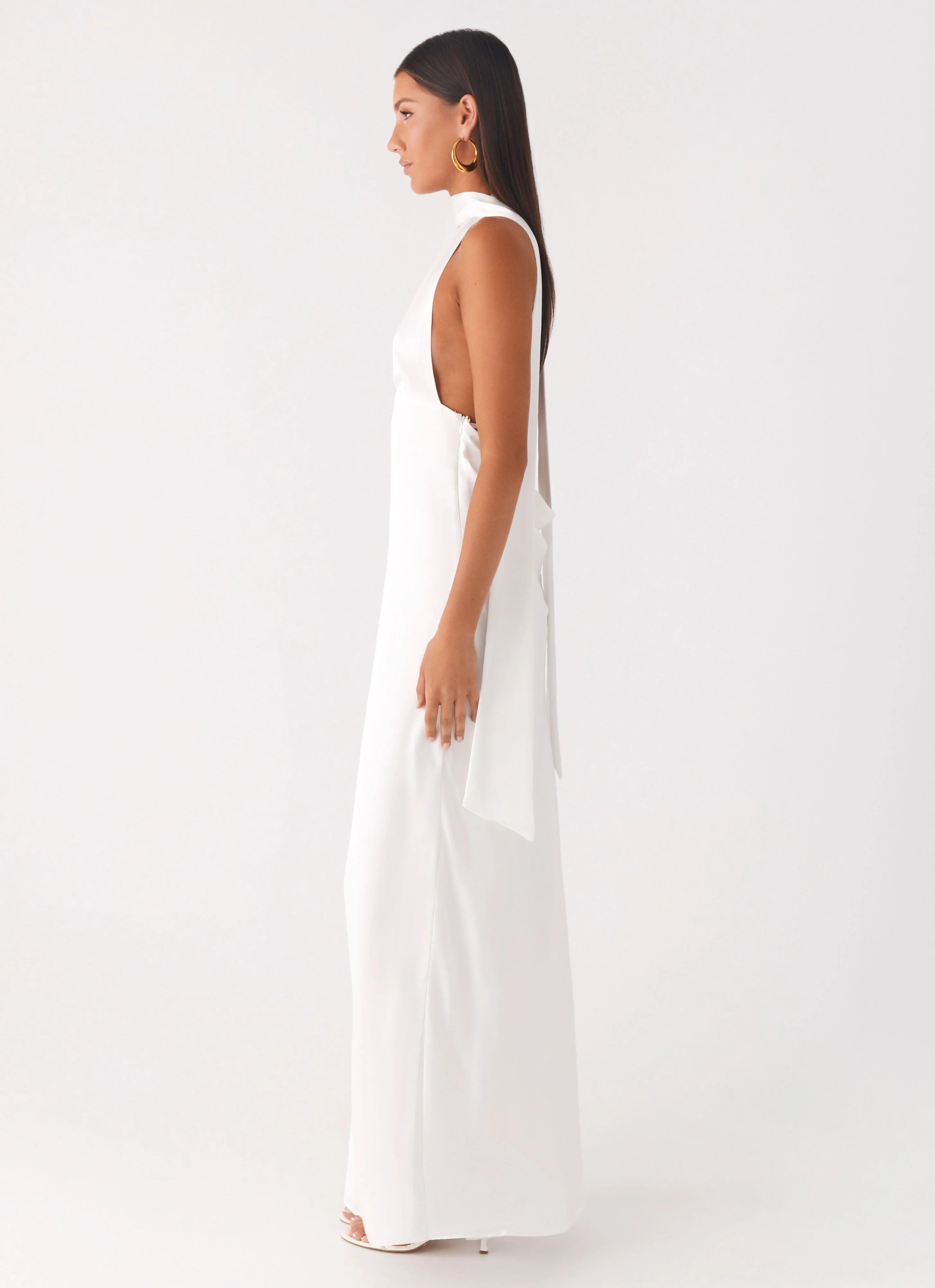 Alicia Satin Halter Maxi Dress White