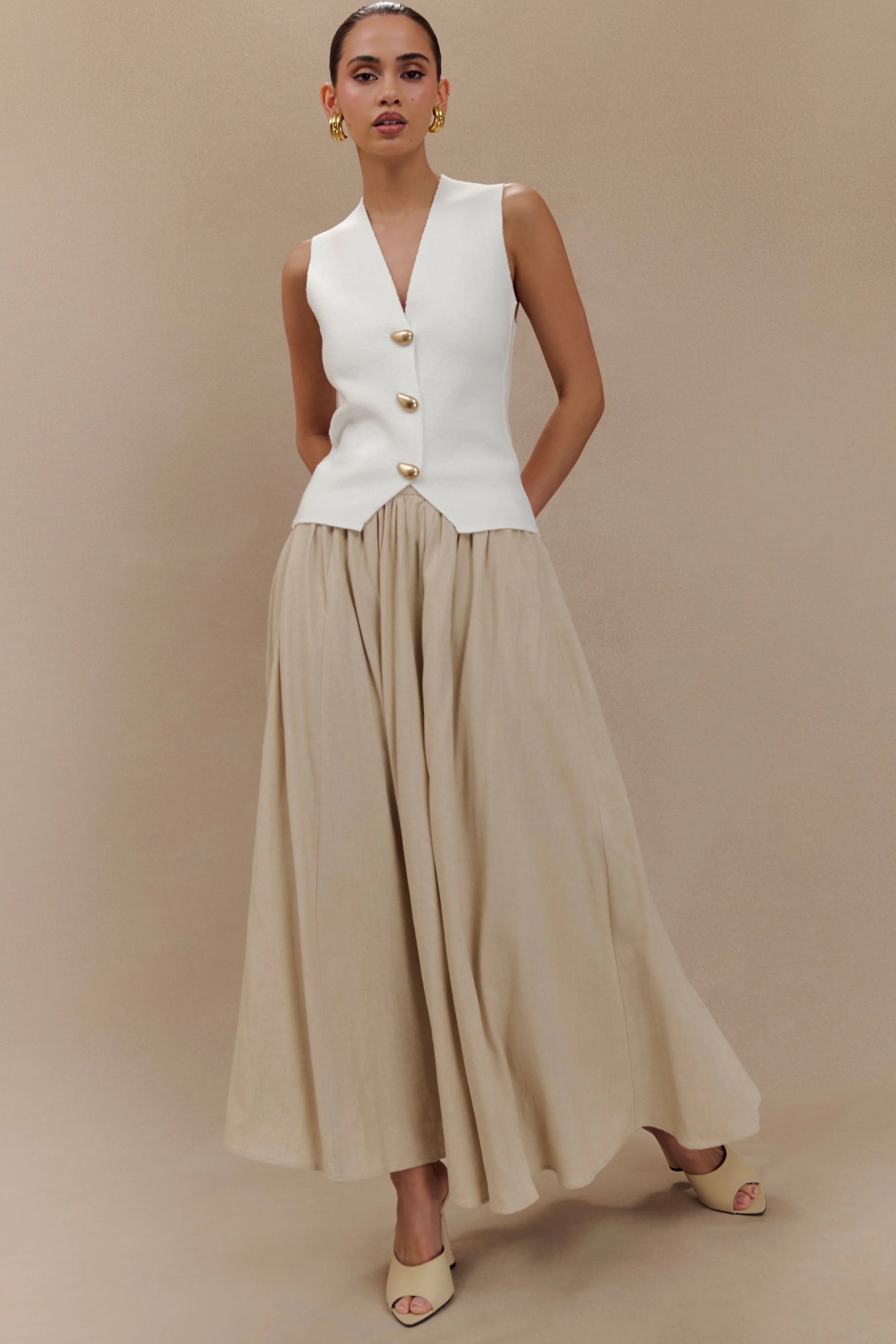 Clarence Linen A Line Maxi Skirt Natural