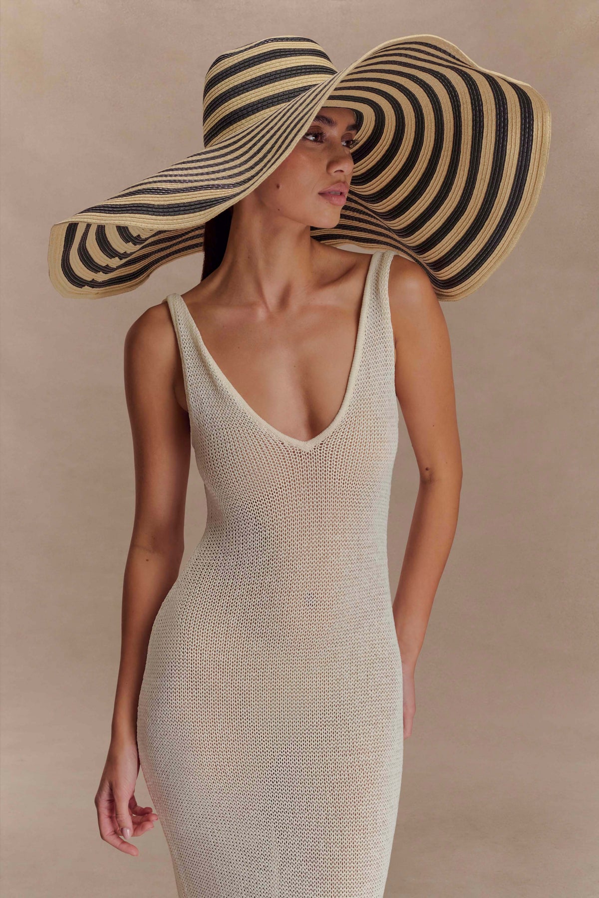 Cecil Straw Maxi Hat Black And Neutral Stripe