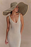 Cecil Straw Maxi Hat Black And Neutral Stripe