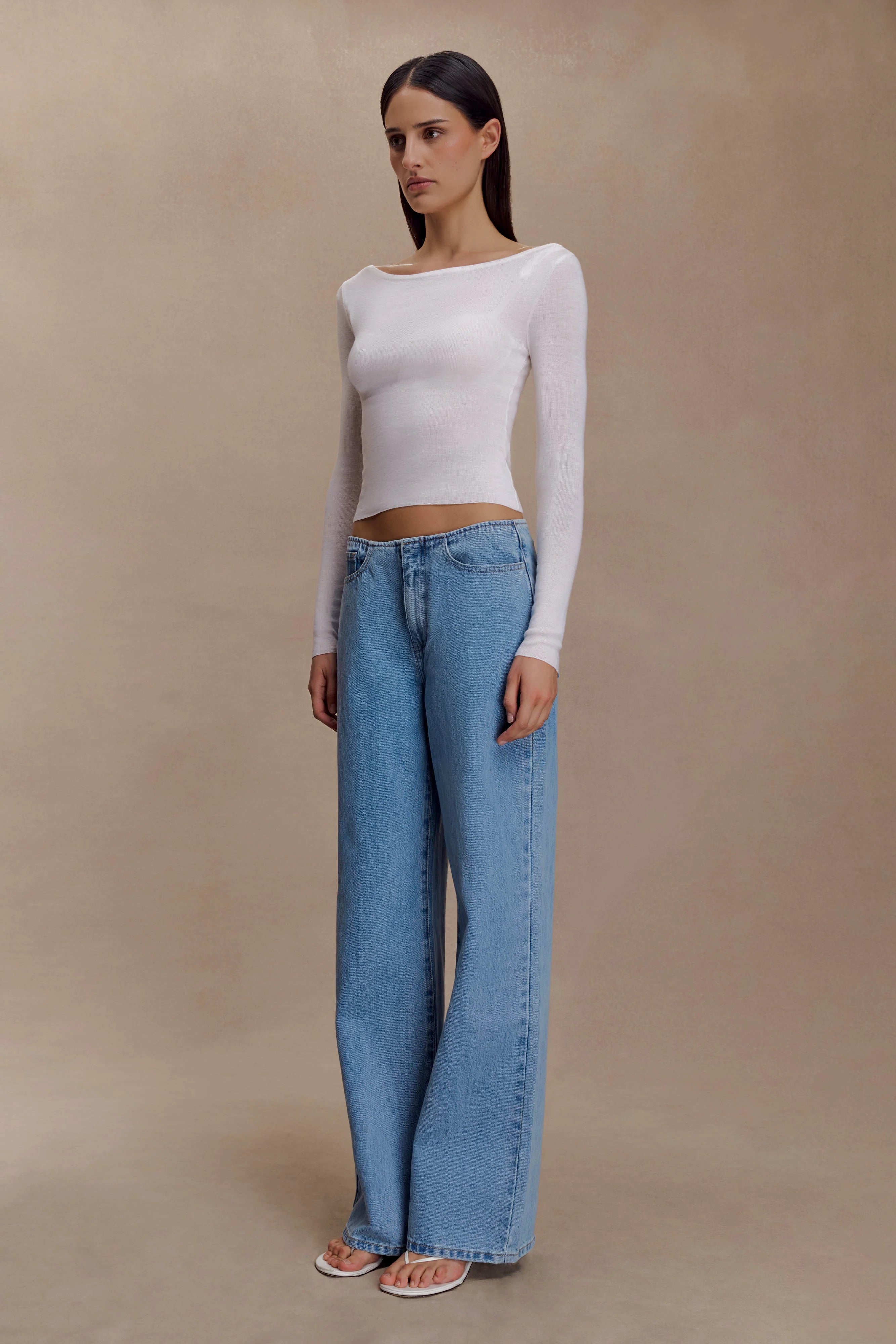 Paedyn Merino Wool Ribbed Long Sleeve Top Ivory