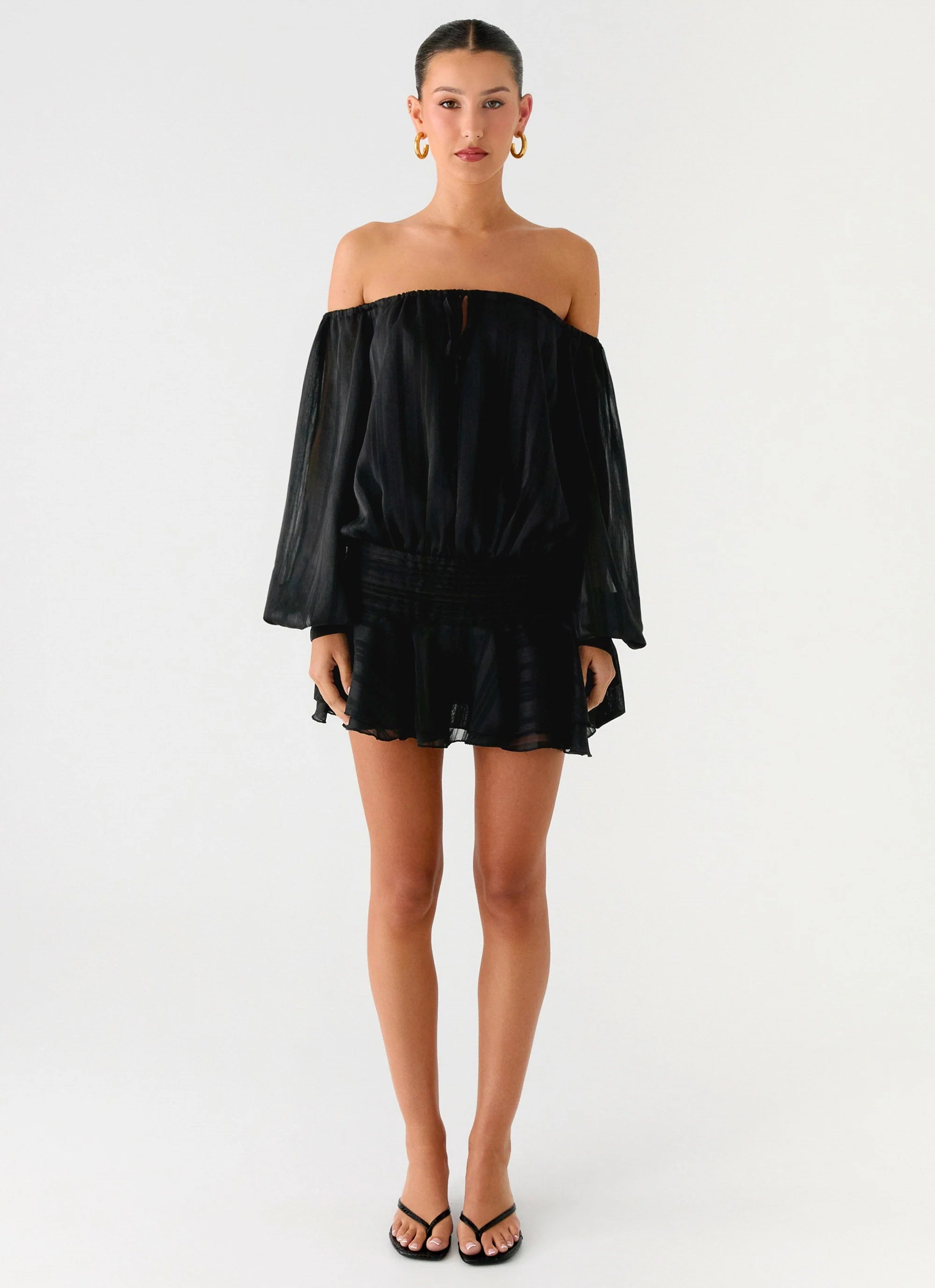 Eira Balloon Sleeve Mini Dress Black