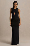 Kendall Black V Neck Wrapped Maxi Dress With Chest Cut Out
