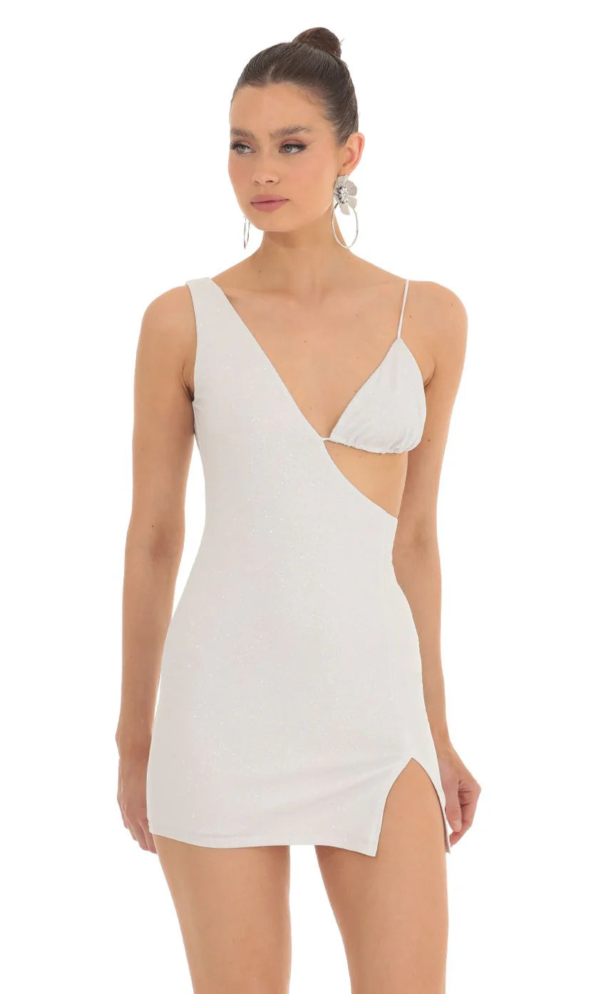 Shimmer Bust Cutout Dress in White