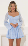 Deborah Dotted Chiffon Fit and Flare Dress in Blue
