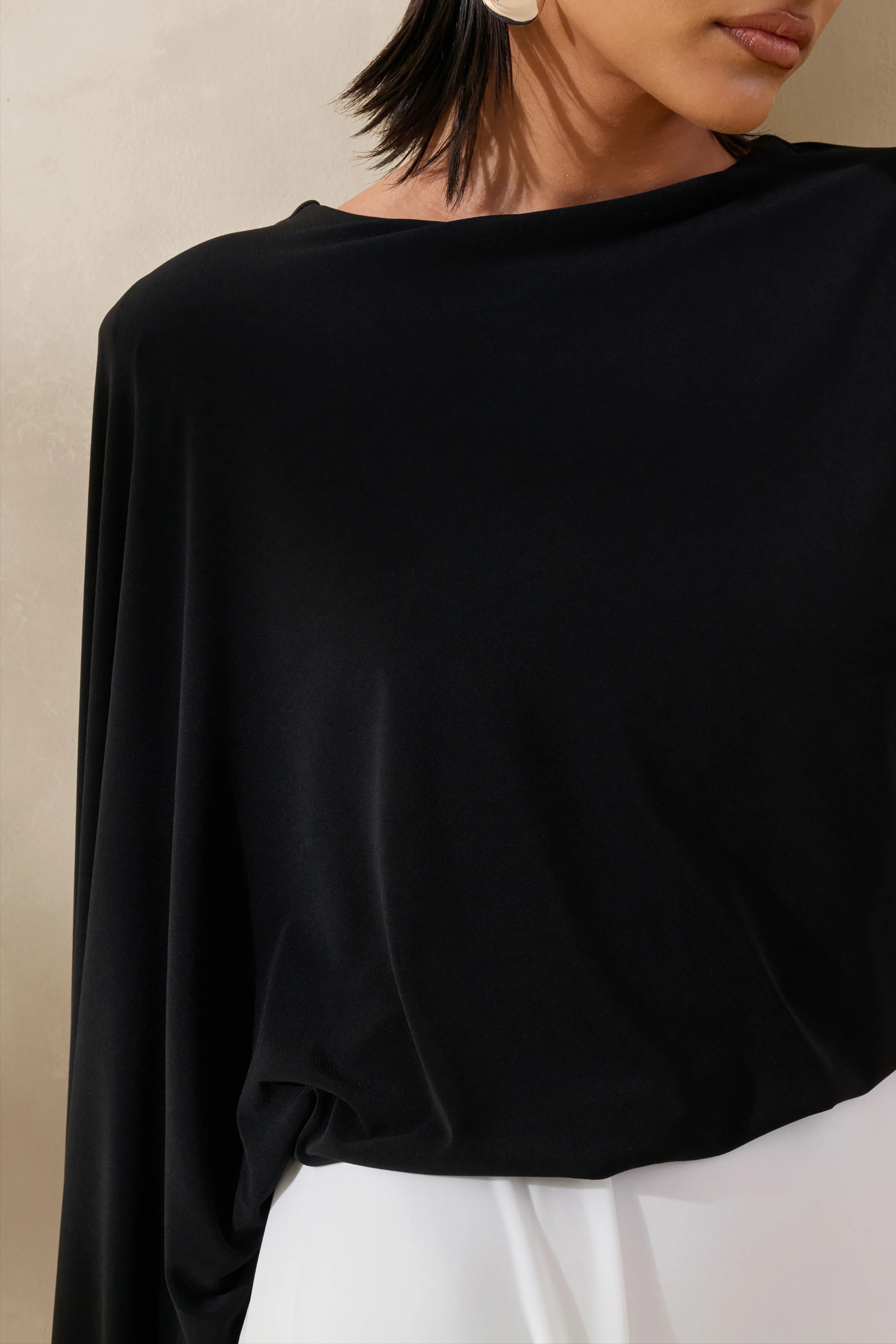 Carenza Black White Wide Neck Maxi Dress With Cape Sleeve