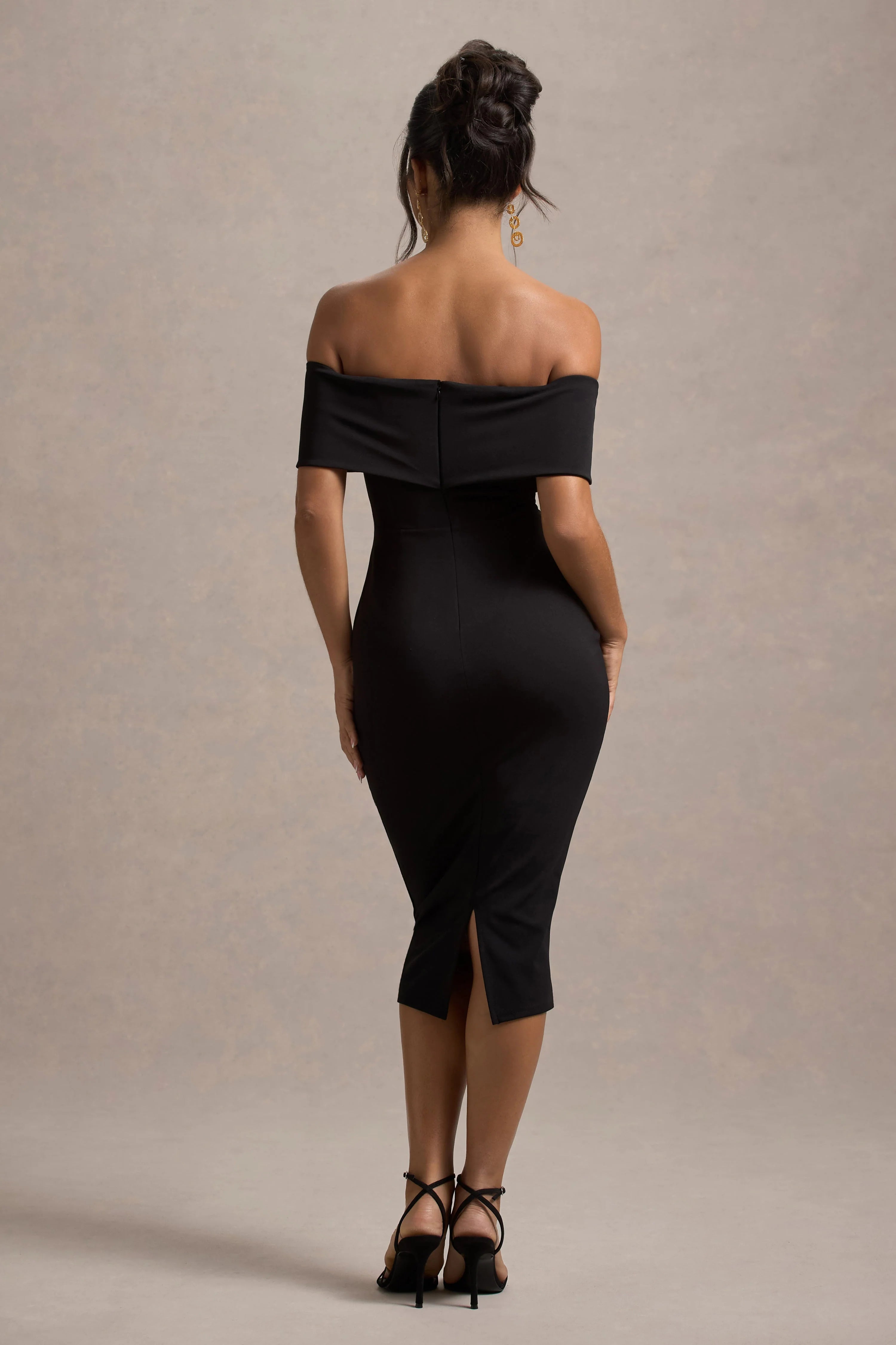 Hope Black Bow Bardot Midi Dress