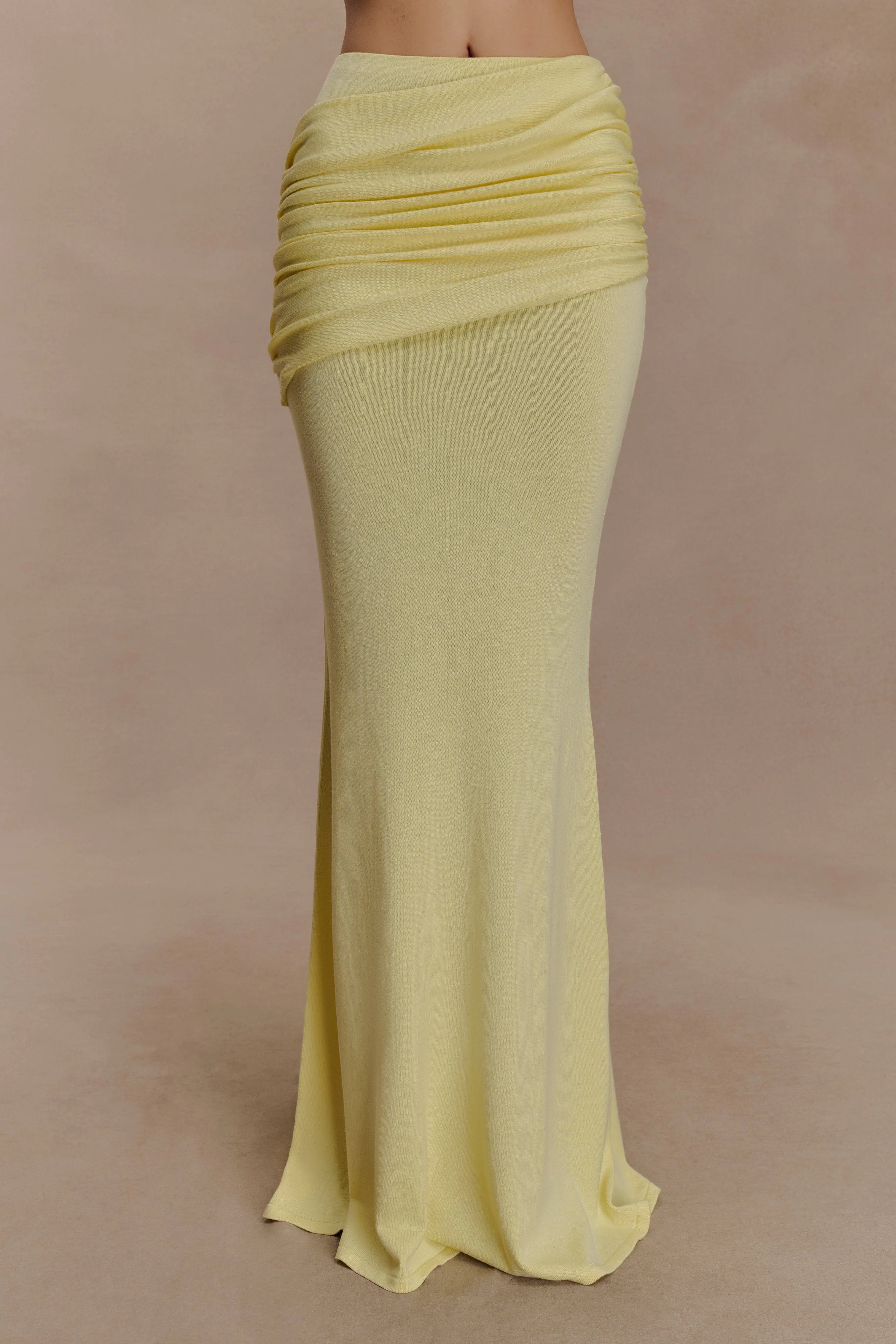 Irene Gathered Knit Maxi Skirt Lemon
