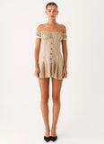 Jumana Off Shoulder Mini Dress Off White Stripe