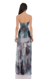 Floral Mesh Strapless Maxi Dress in Navy