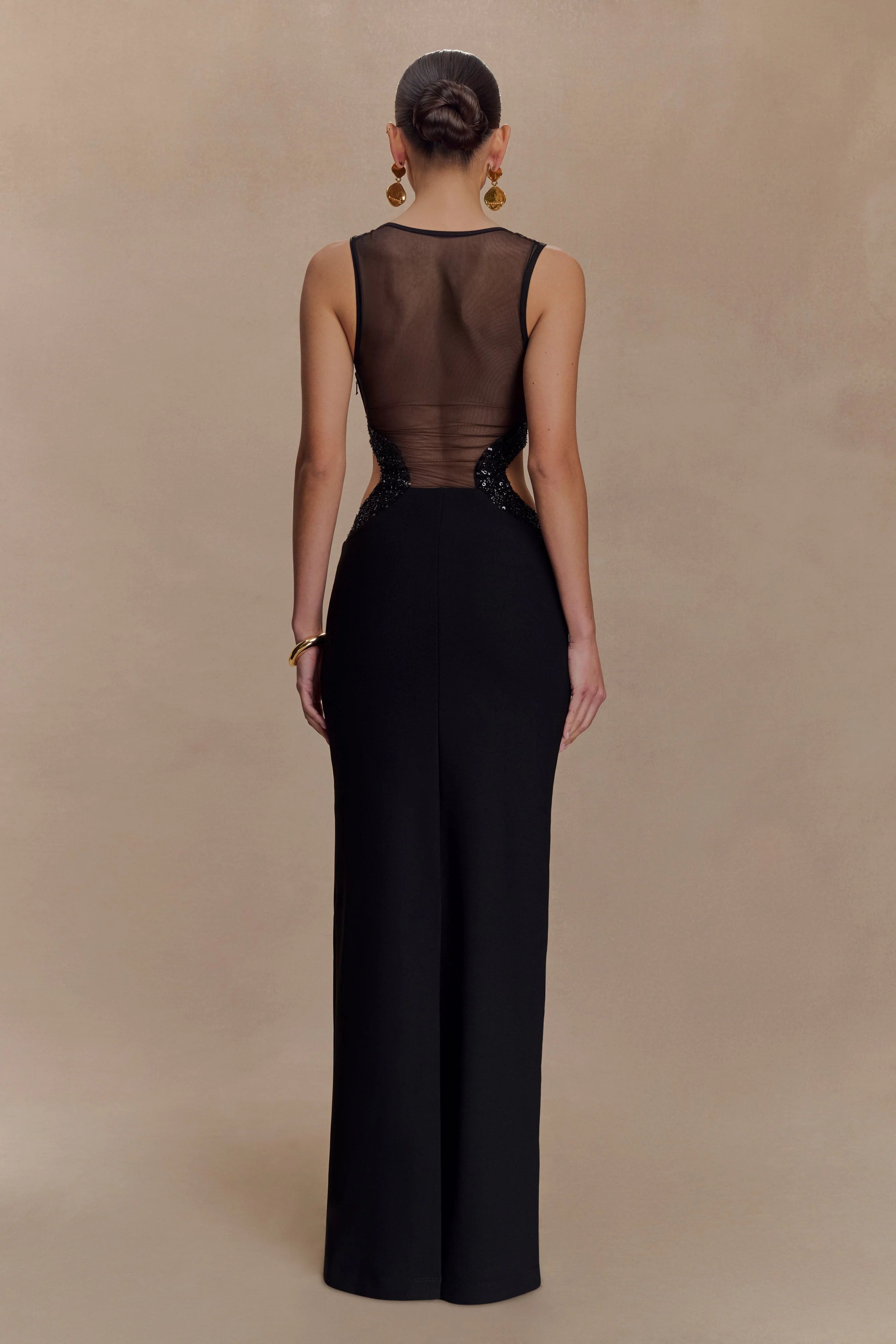 Angelique Beaded Crepe Maxi Dress Black
