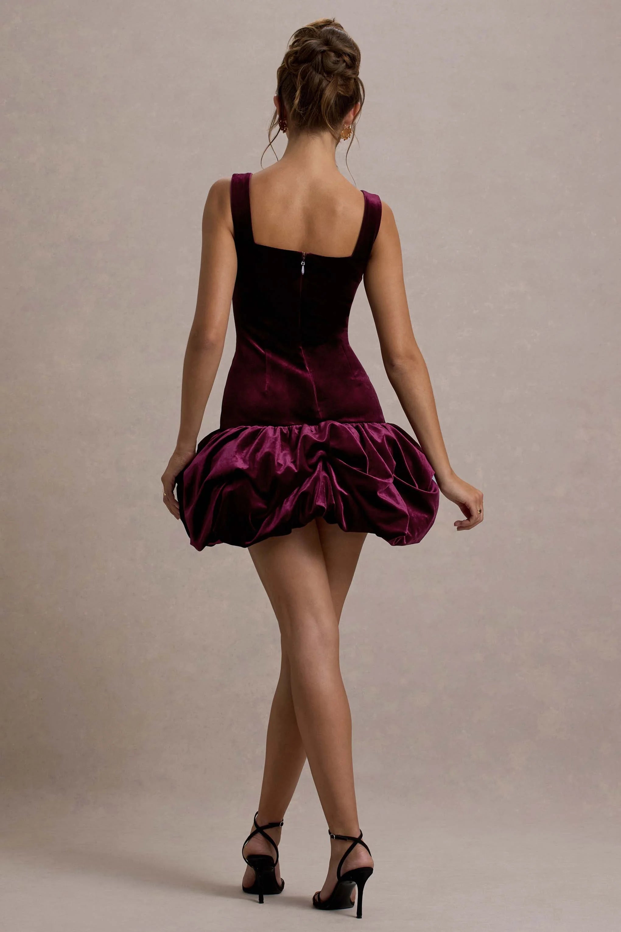 Sutton Port Velvet Square Neck Ruffle Hem Mini Dress