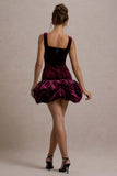 Sutton Port Velvet Square Neck Ruffle Hem Mini Dress