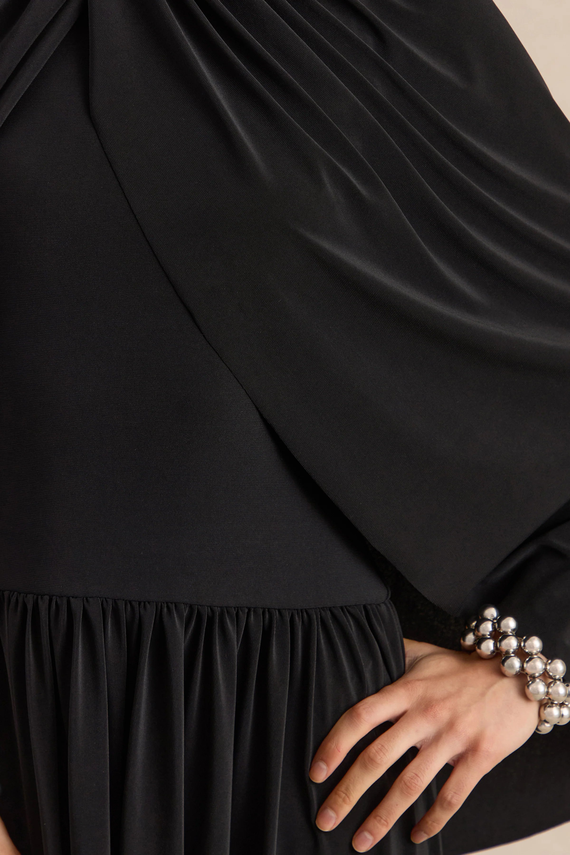 Honora Black High Neck Midi Dress With Cape Sleeves