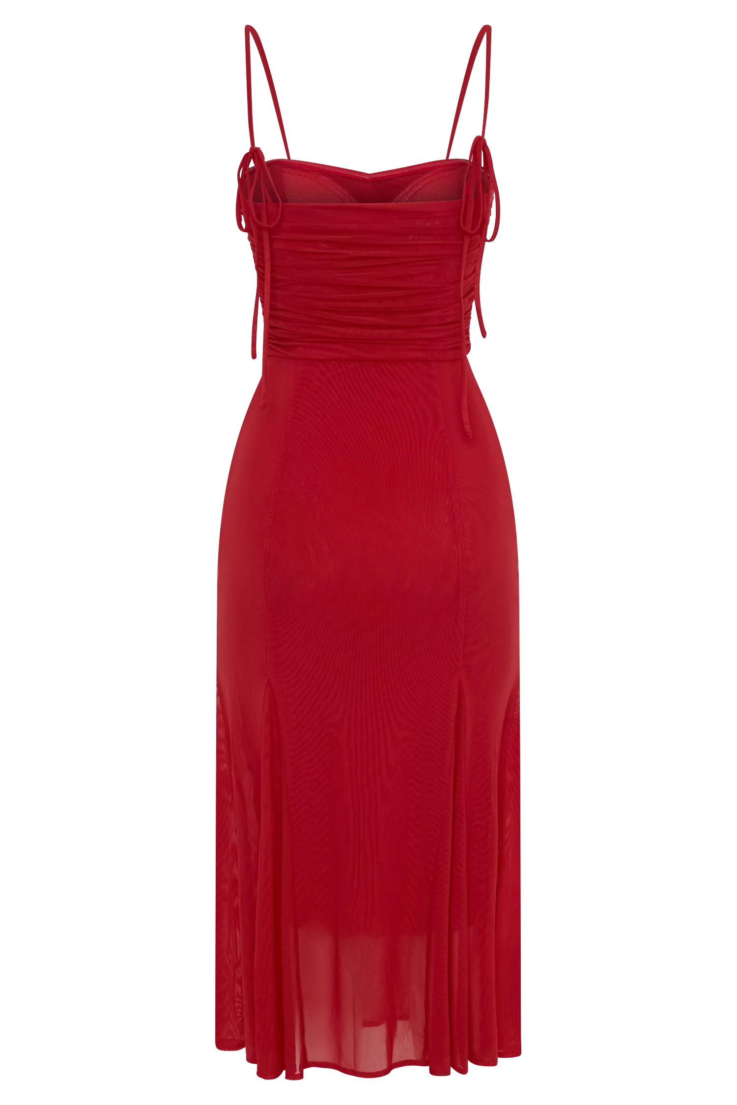 Willa Gathered Mesh Midi Dress Ruby