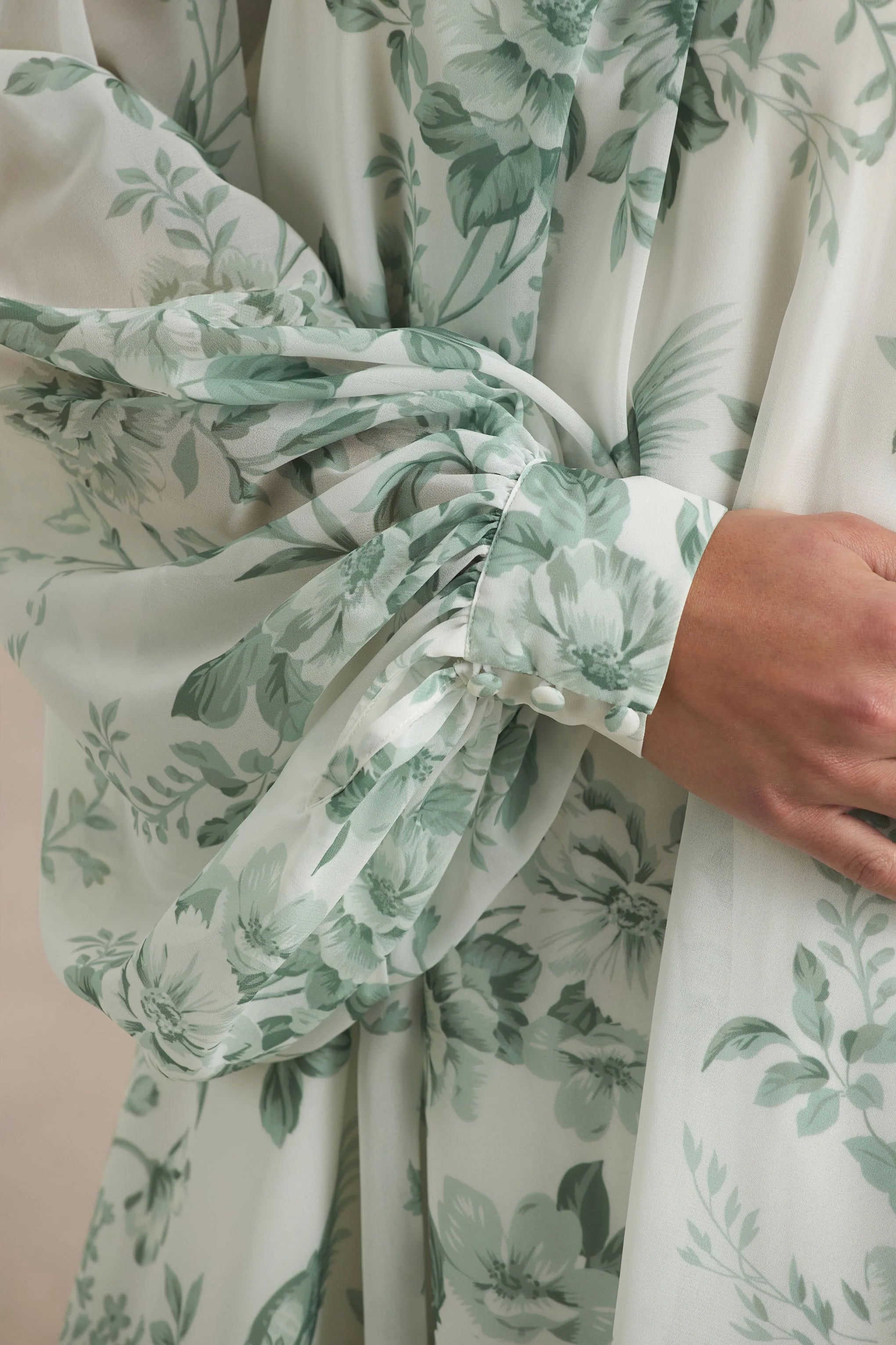 Delphia Green Floral Print High Neck Maxi Dress
