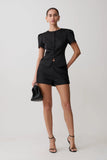 Anne Short Sleeve Satin Top Black