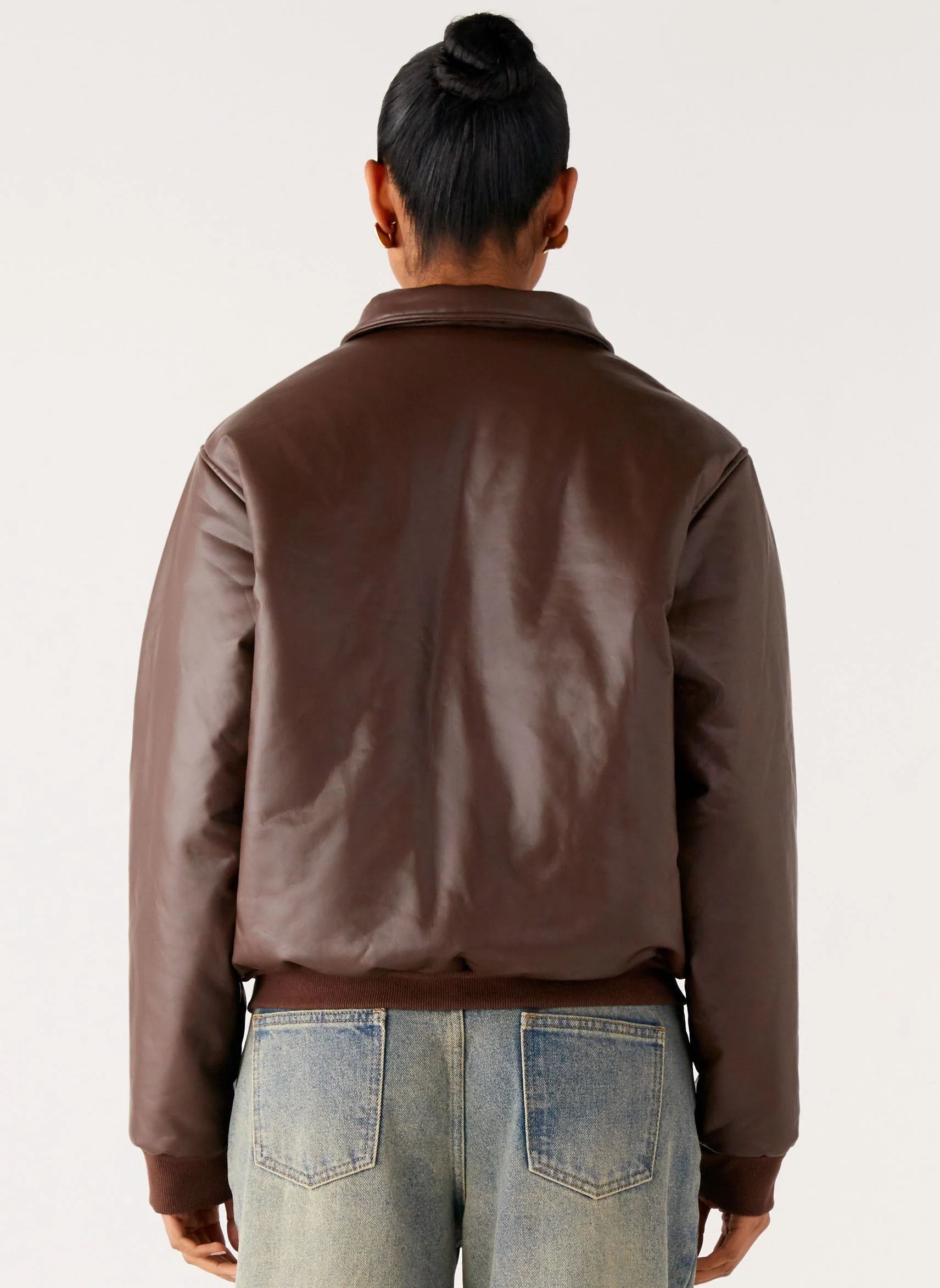 Outlands Faux Leather Bomber Jacket Chocolate
