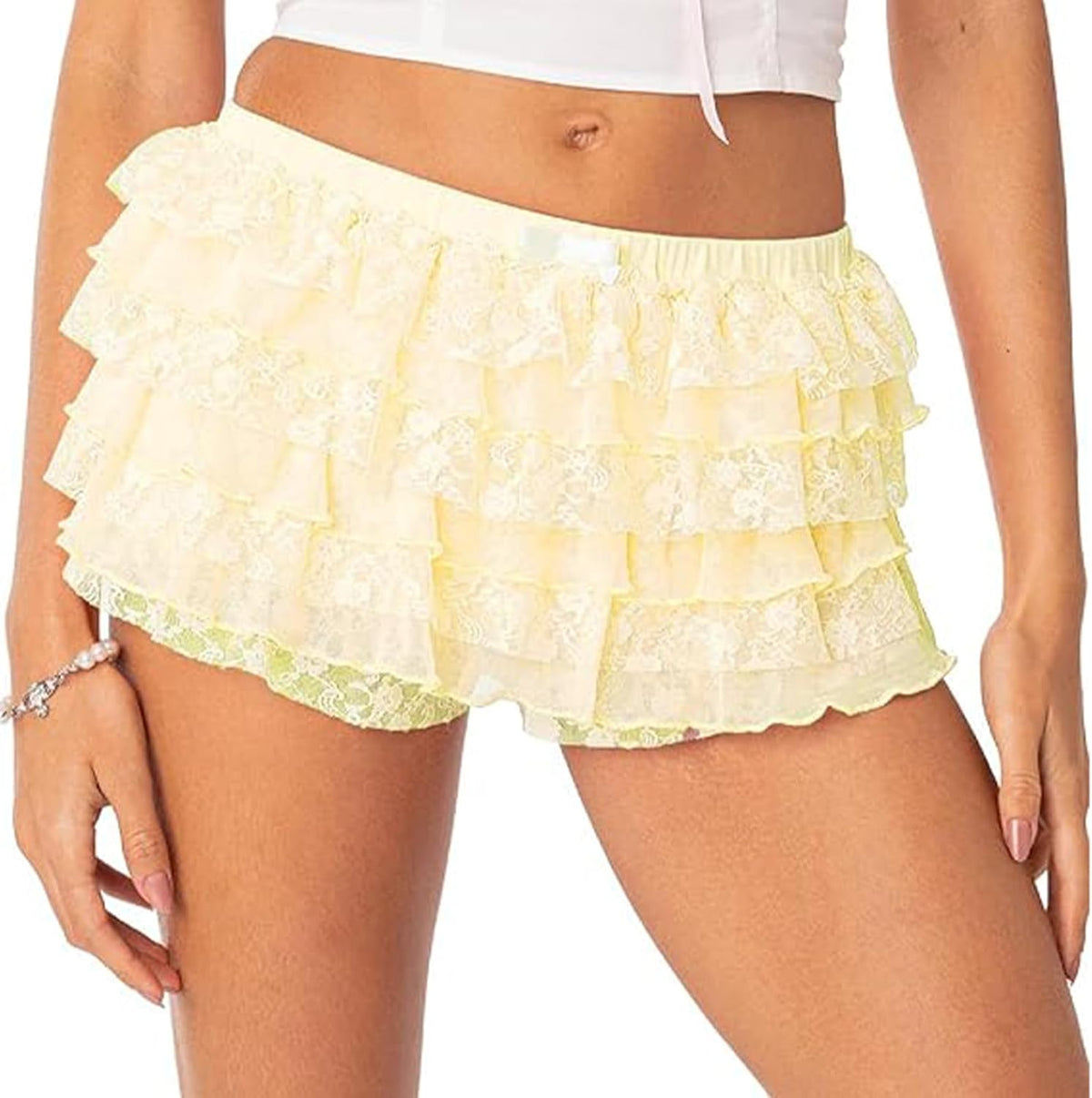Women Ruffle Shorts Lolita Bloomers Y2k Fairy Lace Layered Pumpkin Pants Sweet Cute Panties