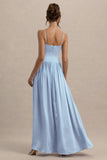 Jonas Powder Blue Plunge Neck Maxi Dress With Cami Straps