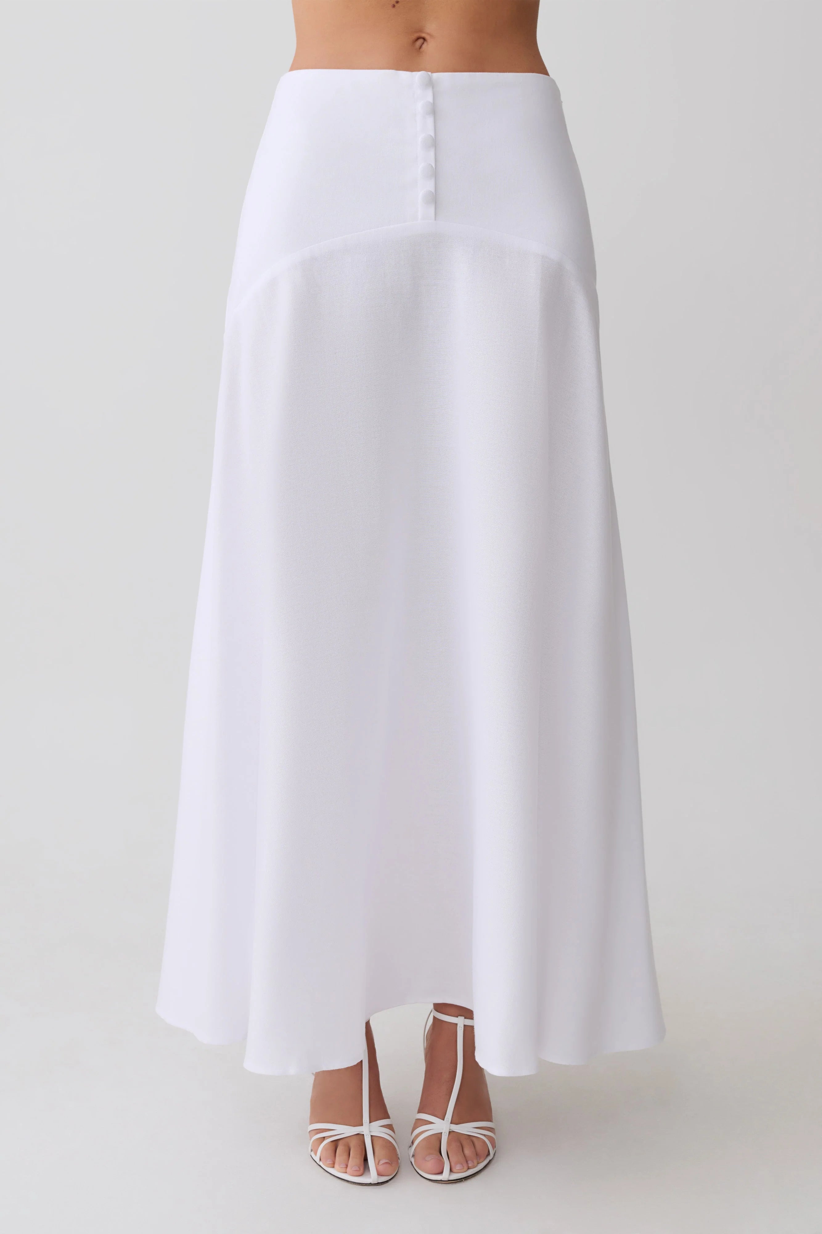 Selma Curved Waist Midi Skirt White