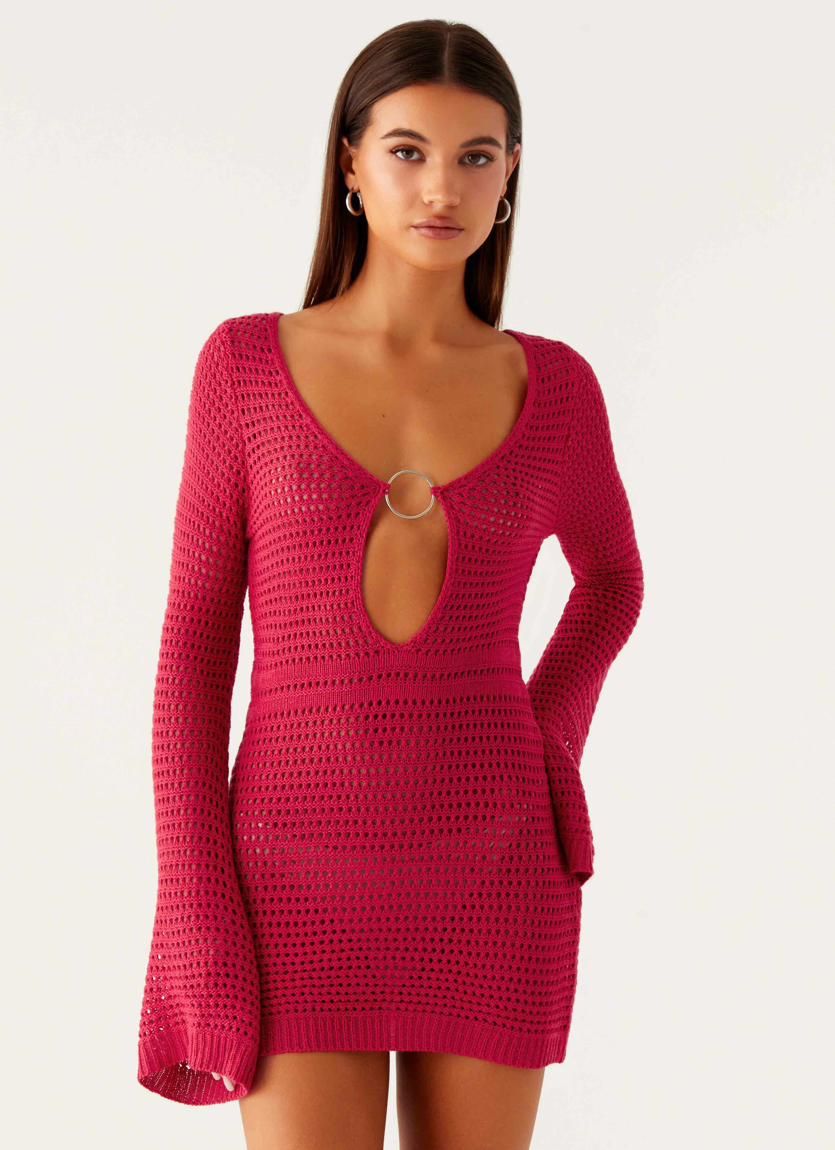 Sunriser Crochet Mini Dress Pink