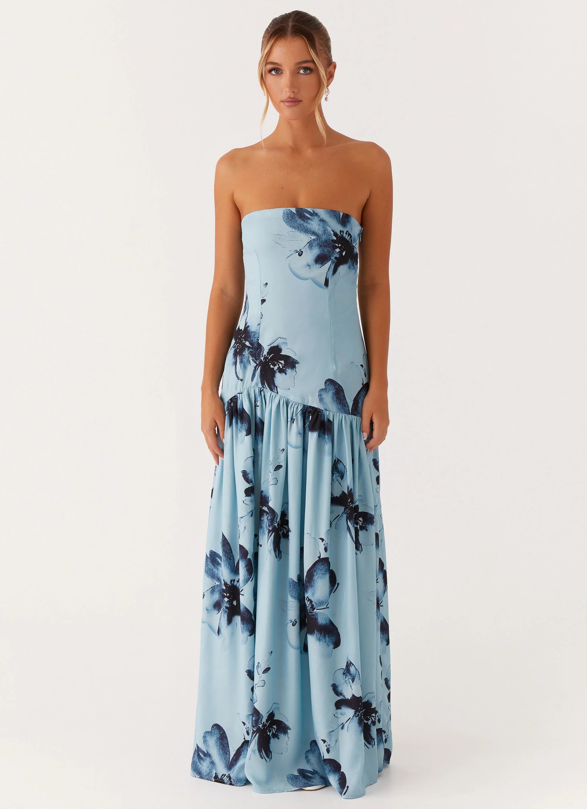 Eden Strapless Maxi Dress Blue Black Floral