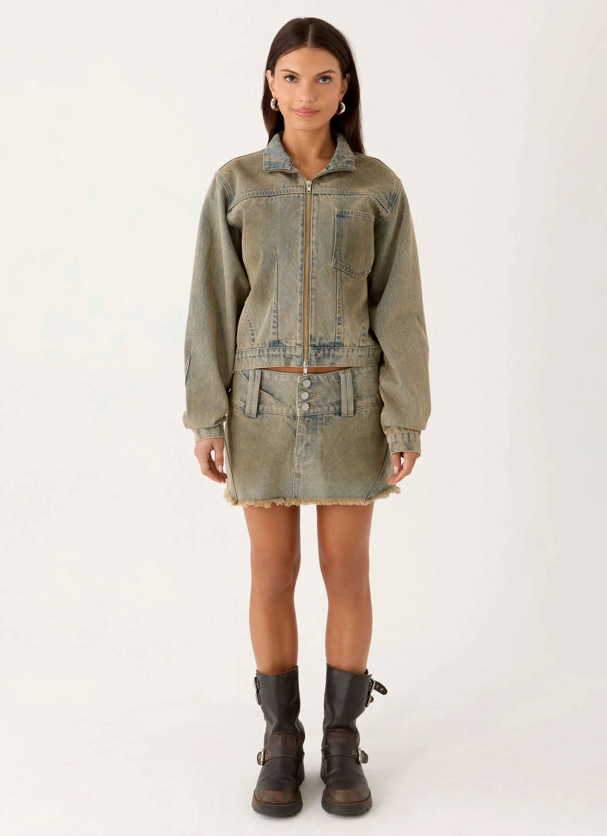 Roman Low Rise Denim Mini Skort - Vintage Tan Wash