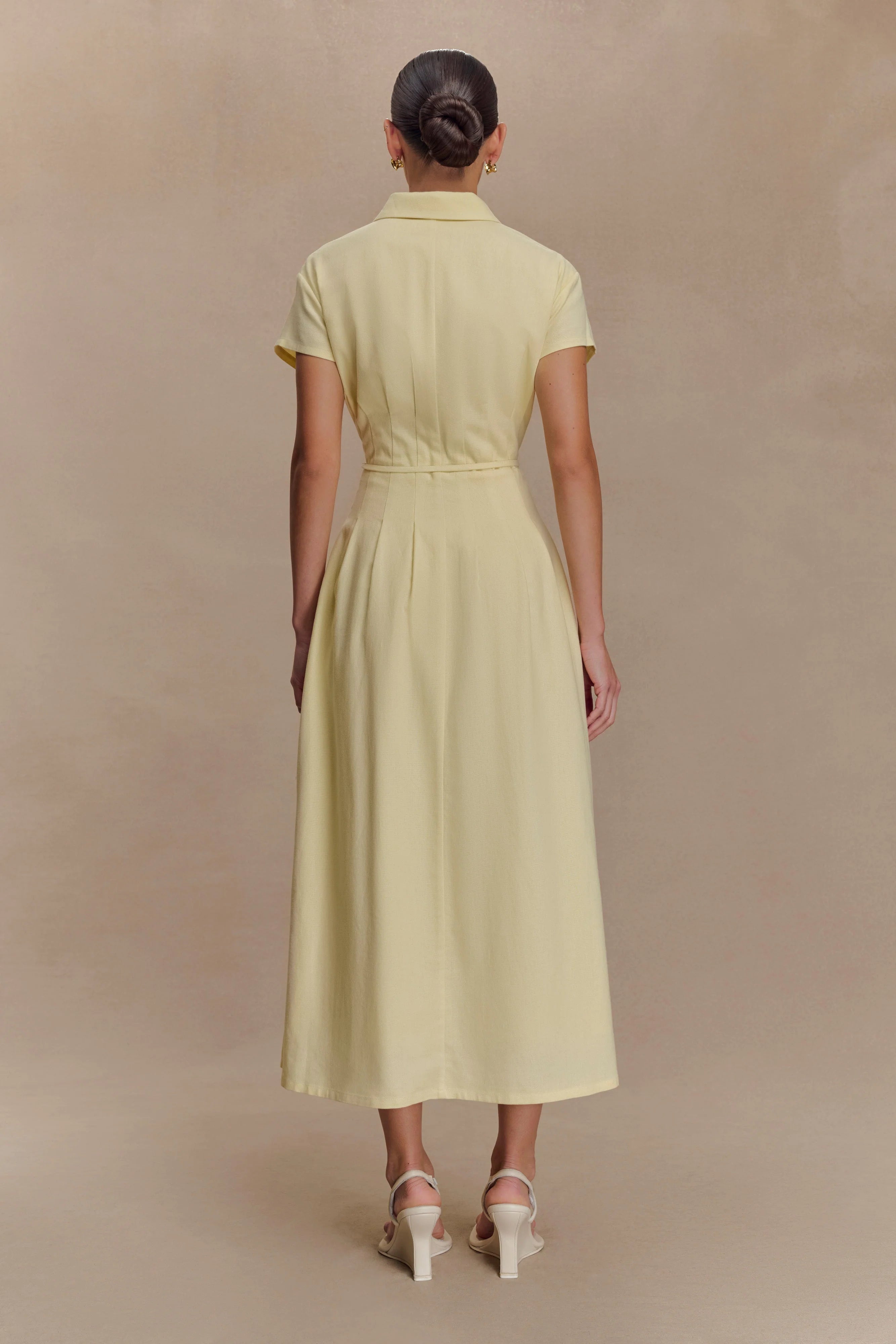 Aysha Buttoned Linen Midi Dress Lemon