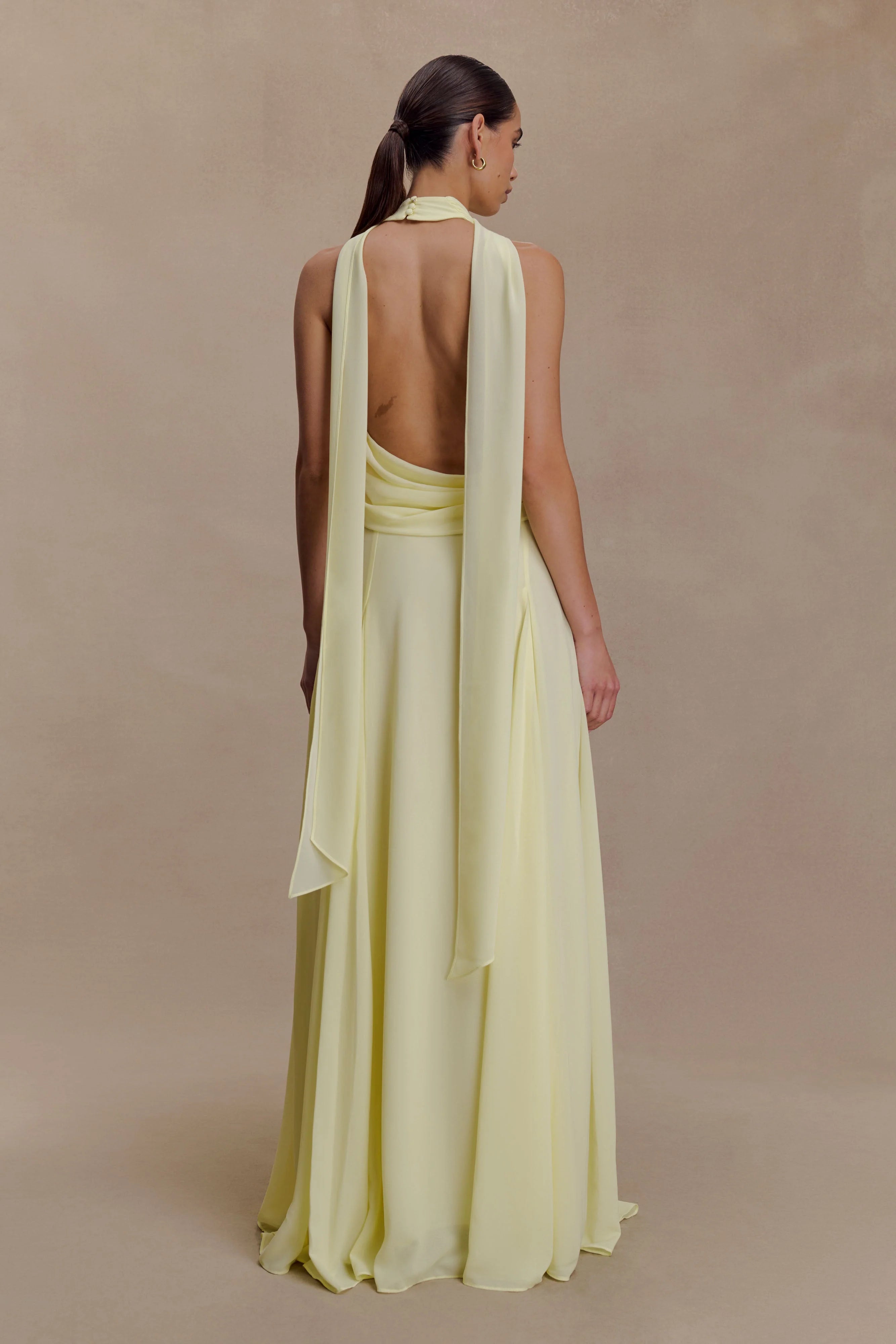 Santal Floral Chiffon Halter Maxi Dress Lemon