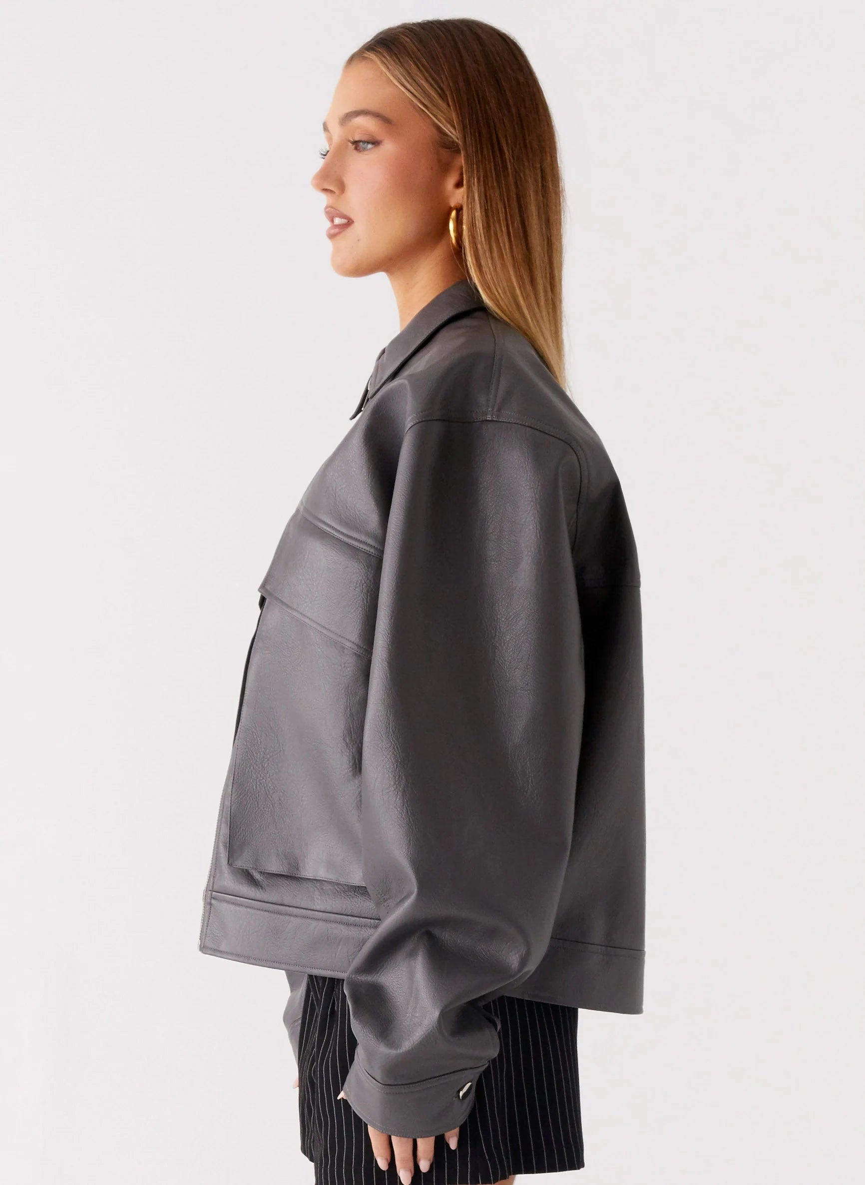 Lula Faux Leather Bomber Jacket Charcoal