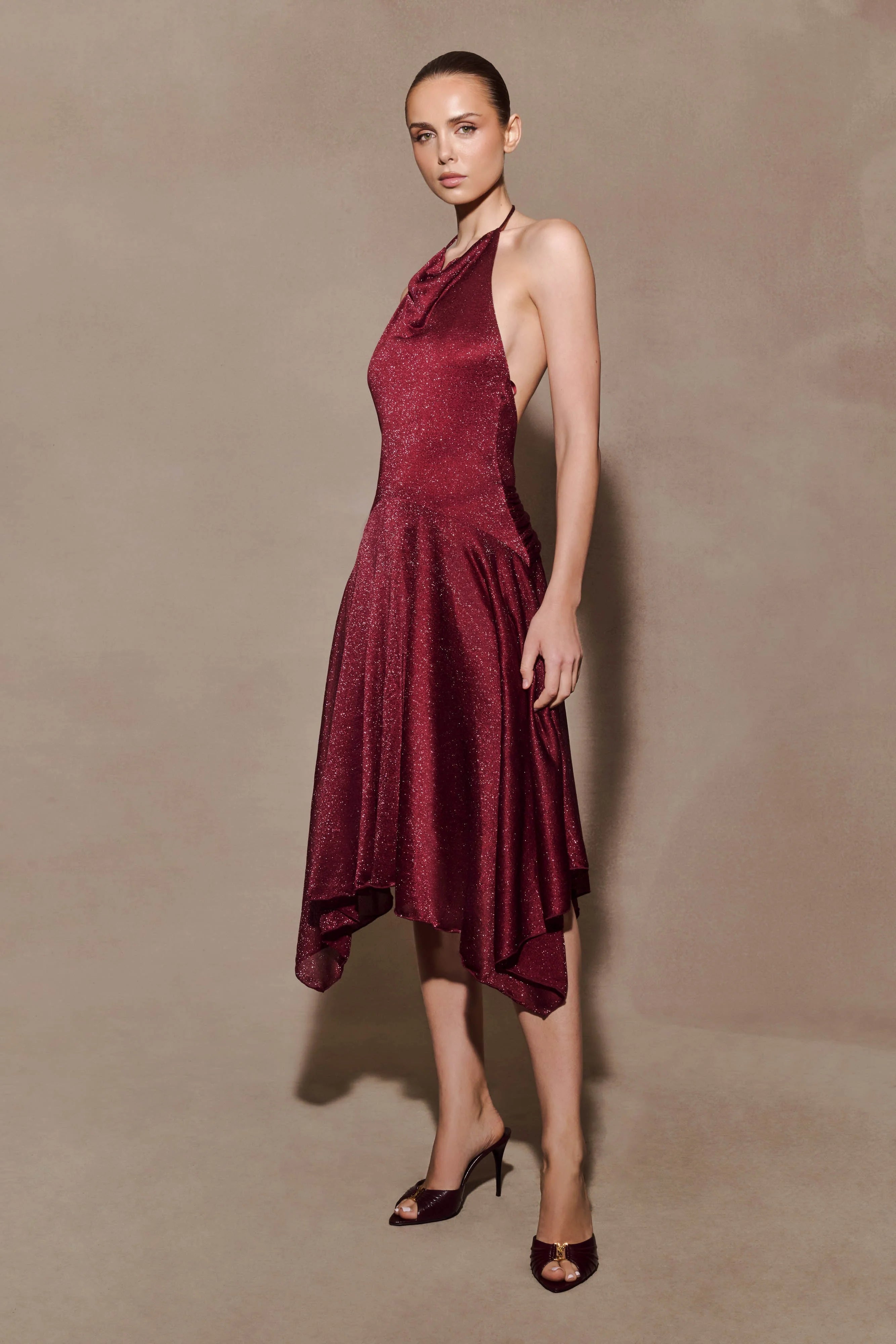 Sylvie Lurex Hankie Midi Dress Wine