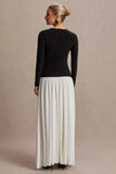 Monroe Black And White Crew Neck Maternity Maxi Dress With Drop Waist