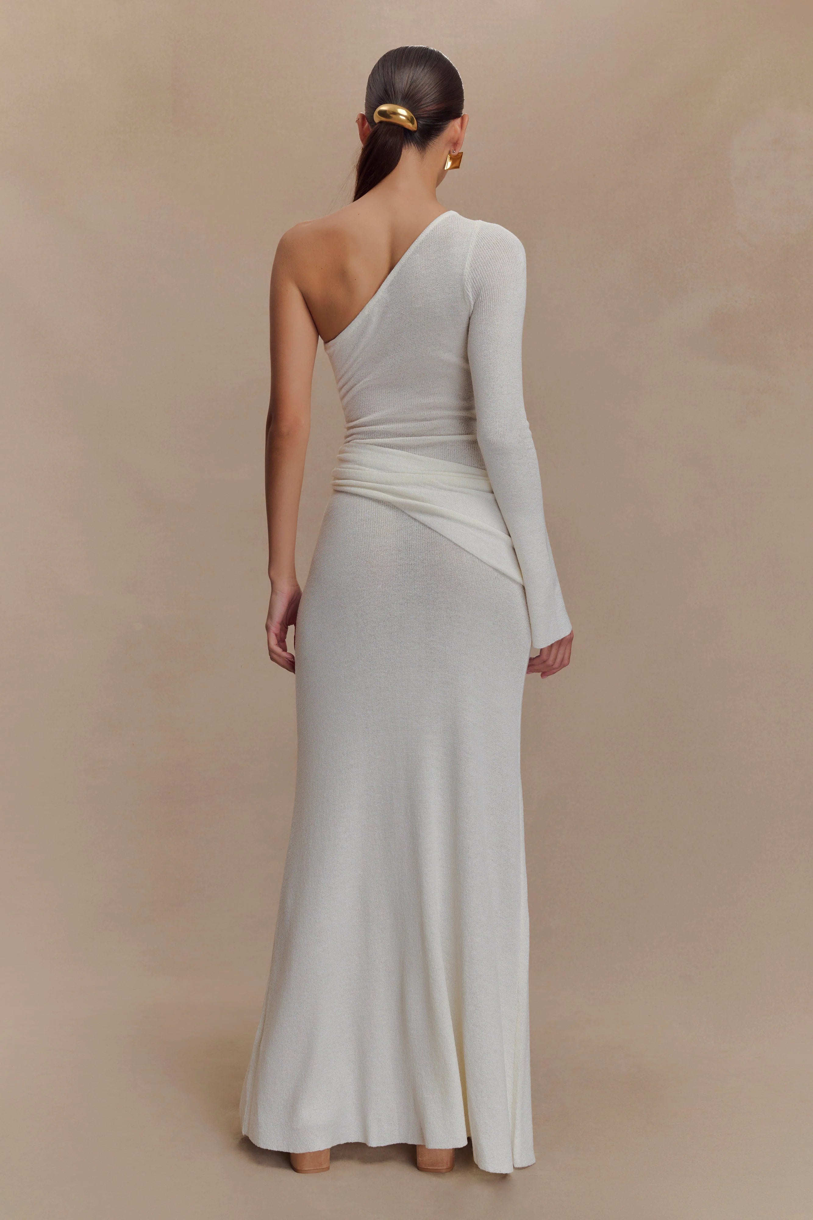 Alexius One Shoulder Knit Maxi Dress Ivory