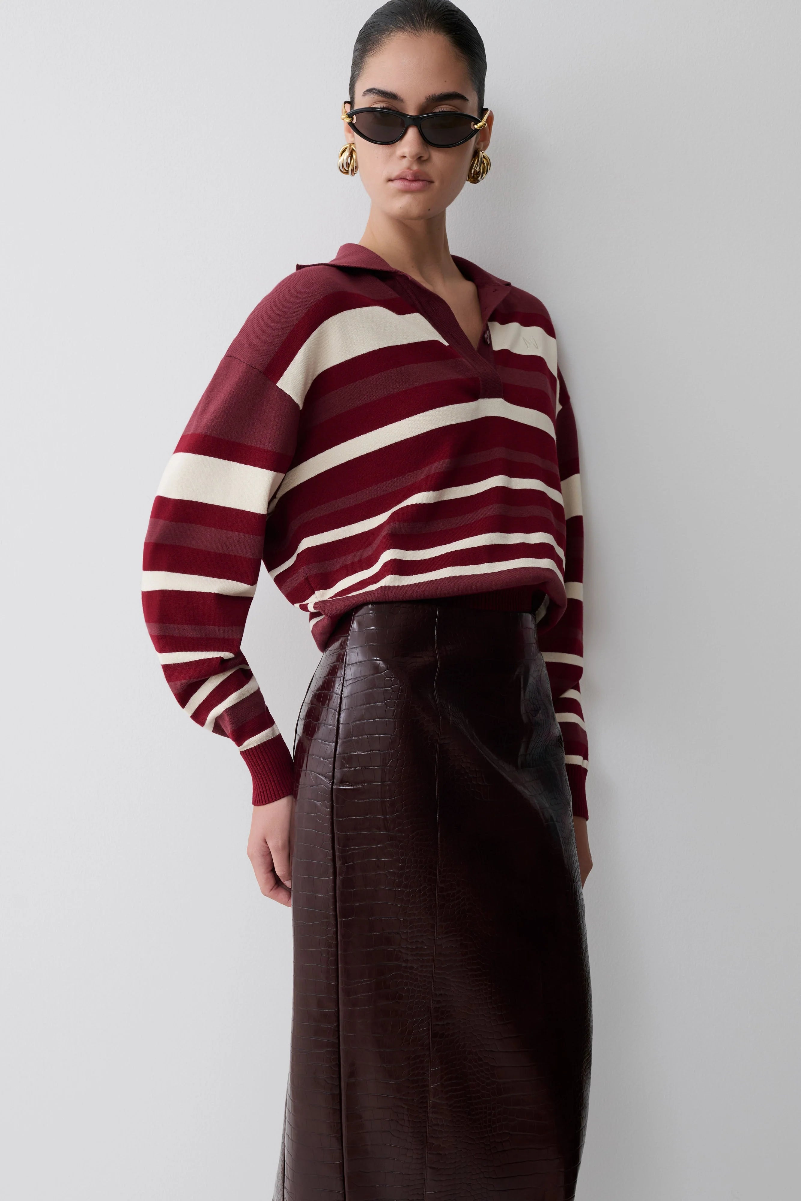 Philly Stripe Long Sleeve Knit Jumper Burgundy Cream