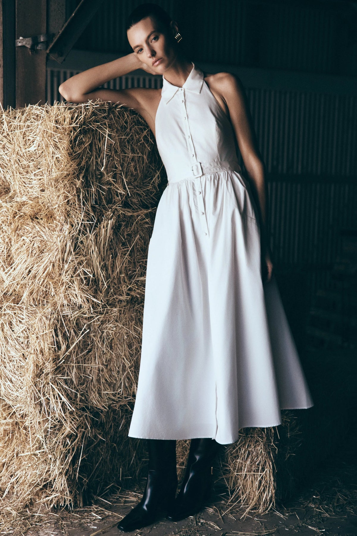Cindy Collared Midi Dress White
