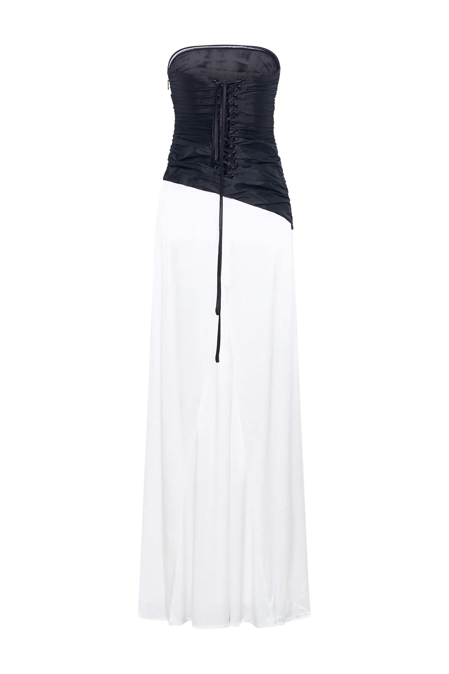 Serena Strapless Taffeta Maxi Dress White Black