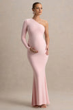 Heloise Pink Asymmetric One Sleeve Maternity Maxi Dress